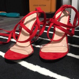 Red lace up heels ** MUST GO***